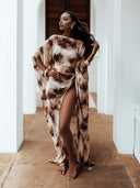 Elegant One-shoulder Tie-dye Floral Print Draped Maxi Dress