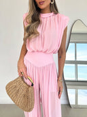 Vacation Style Bodysuit And Wide Leg Pants Set