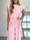 Vacation Style Bodysuit And Wide Leg Pants Set
