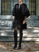 Elegant Crew Neck Feather Tassel Mini Dress