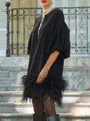 Elegant Crew Neck Feather Tassel Mini Dress