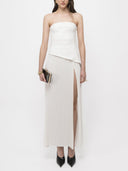 Elegant Wrap Neckline Pleated High Slit Maxi Dress
