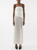 Elegant Wrap Neckline Pleated High Slit Maxi Dress