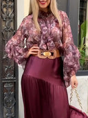 Elegant Floral Ruffled Chiffon Blouse