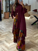 Elegant High-Neck Pleated Asymmetrical Long Blouse