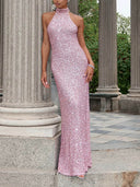 Elegant Sequined Backless Maxi Dress