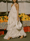 Elegant Halterneck Ruffled Tiered Maxi Dress