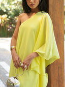 Single-sleeve Design Slant Collar A- Line Maxi Dress