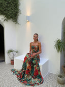 Elegant Wrap Neckline Abstract Print Maxi Dress