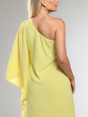 Single-sleeve Design Slant Collar A- Line Maxi Dress