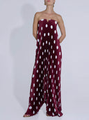 Elegant Strapless Polka Dot Print Pleated Maxi Dress