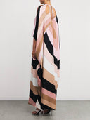 Exquisite Satin Irregular Stripe Print Maxi Dress
