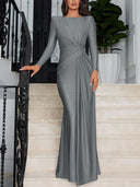 Elegant Pleated Sheath Waist Maxi Dress