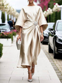 Elegant Pleated Design Maxi Dress