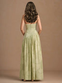 Elegant Strapless Slit Pleated Maxi Dress