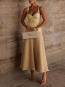 Elegantly Structured Bustier Mesh A-Line Maxi Dress