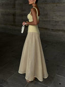 Elegantly Structured Bustier Mesh A-Line Maxi Dress