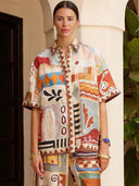 Exquisite Art Floral Print Wide-Leg Pants