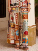 Exquisite Art Floral Print Wide-Leg Pants