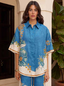 Casual Floral Print Short-sleeved Button-down Shirt