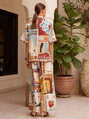 Exquisite Art Floral Print Wide-Leg Pants