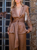Elegant Satin Jacquard Wide-leg Pants Two-piece Suit