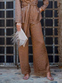 Elegant Satin Jacquard Wide-leg Pants Two-piece Suit