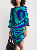 Exquisite Satin Abstract Geometric Print Mini Dress