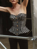 Retro Tweed Strapless Corset Top