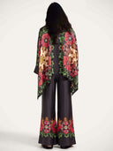 Exquisite Satin Floral Print Kimono Shirt Two-Piece Set