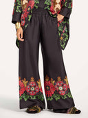 Exquisite Satin Floral Print Kimono Shirt Two-Piece Set