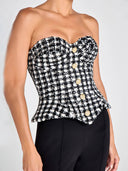 Retro Tweed Strapless Corset Top