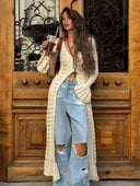 Unique Hollow Crochet Extra-Long Knitted Cardigan