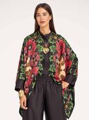 Exquisite Satin Floral Border Wide-Leg Pants