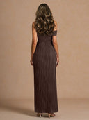 Elegant Off-The-Shoulder Pleated Slit Maxi Dress