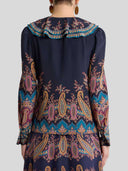 Retro Paisley Print Ruffle Shirt
