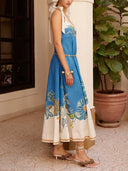 Casual Floral Print Bow-strap Maxi Dress