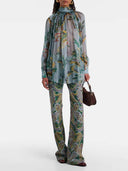 Delicate Floral Print Pleated Tie-Front Chiffon Blouse