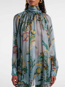 Delicate Floral Print Pleated Tie-Front Chiffon Blouse