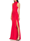 Lace-Up Design Side Slit Maxi Dress