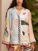 Unique Painted Print Long-sleeved Shorts Two-piece Set