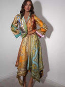 Retro Paisley Print Satin Skirt Two-Piece Set
