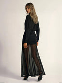 Fake two-piece hip-wrapped Tulle Splicing Maxi Dress