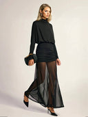 Fake two-piece hip-wrapped Tulle Splicing Maxi Dress