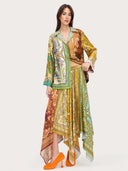 Retro Paisley Print Satin Irregular Skirt