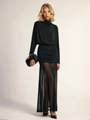 Fake two-piece hip-wrapped Tulle Splicing Maxi Dress