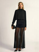 Fake two-piece hip-wrapped Tulle Splicing Maxi Dress
