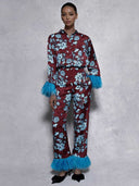 Retro Floral Print Satin Feather Sleeve Shirt