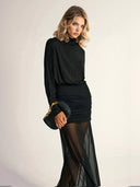 Fake two-piece hip-wrapped Tulle Splicing Maxi Dress