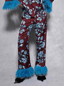Retro Floral Print Satin Feather Long-sleeved Two-piece Suit